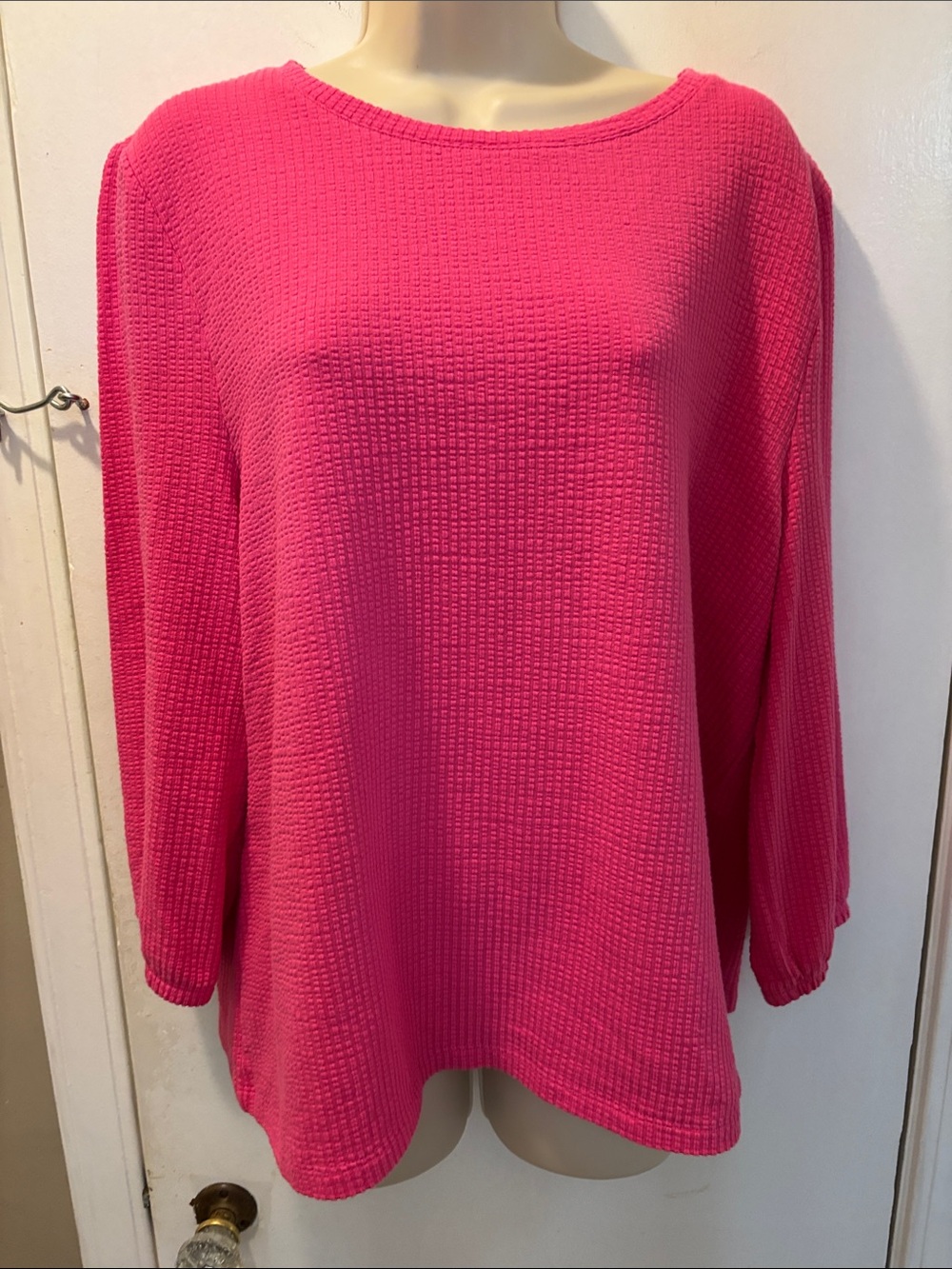 Talbots Petite XLP Bright Pink Waffle Knit Long Sleeve Top 26-344